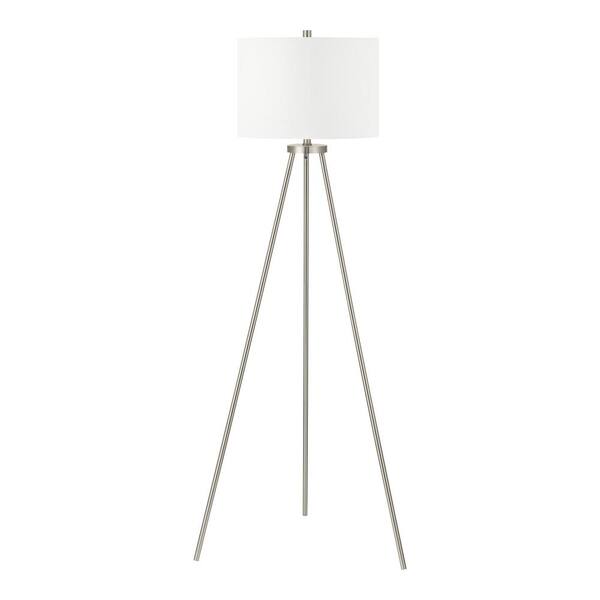 Hampton Bay Quinby 58 in. Brushed Nickel Floor Lamp with White Fabric