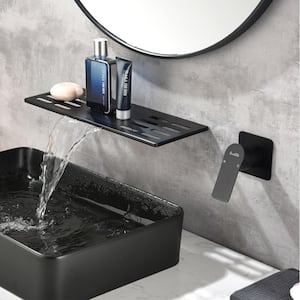 ABA Rectangular Waterfall Single Handle Wall Mounted Bathroom Faucet in Matte black (Valve Included)