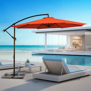 Curvy 10 ft. Steel Large Cantilever Patio Umbrella with Cross Base in Orange