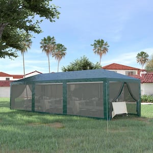 10 ft. x 28 ft. Green Party Tent Canopy, Outdoor Event Shelter Gazebo with 8 Removable Mesh Sidewalls