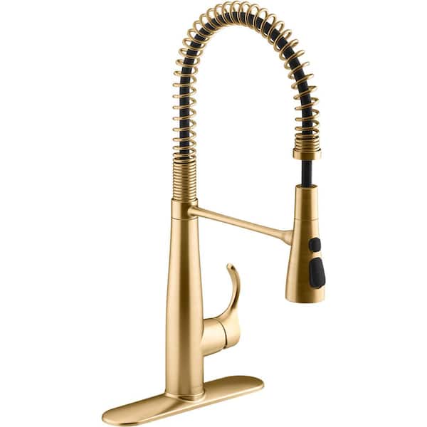 KOHLER Simplice Single Handle Pull Down Sprayer Kitchen Sink Faucet in Vibrant Brushed Moderne Brass