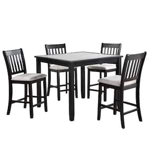 5-Piece Rectangle Black and White Wood Top Counter Height Dining Table and Chairs Set (Seats 4)