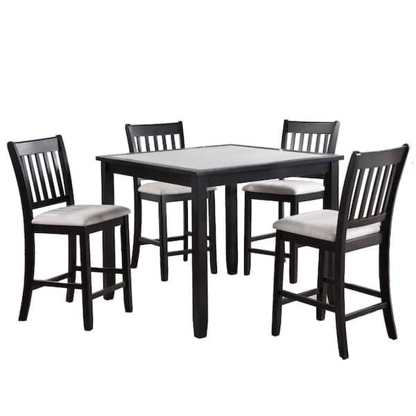 Benjara 5-Piece Rectangle Black and White Wood Top Counter Height Dining Table and Chairs Set (Seats 4)