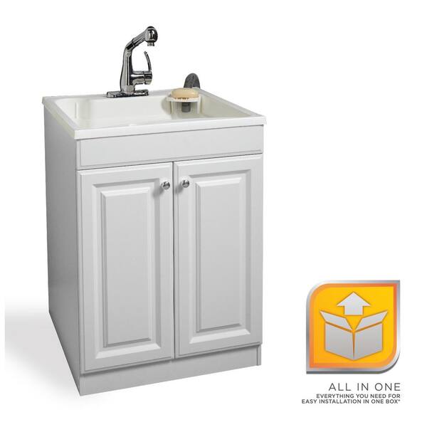 Plastic Laundry Sink And Wood Cabinet, Home Depot Utility Cabinet Sink