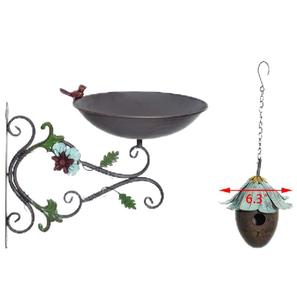 11 in. Wall Mounted Birdbath and Hanging Birdhouse in Grey, Bird Baths for Back Yard, Deck and Patio Deco price history on PriceWatchPro