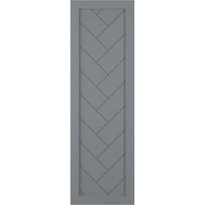 12 in. x 25 in. PVC Single Panel Herringbone Modern Style Fixed Mount Board and Batten Shutters Pair in Ocean Swell