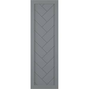 12 in. x 34 in. PVC Single Panel Herringbone Modern Style Fixed Mount Board and Batten Shutters Pair in Ocean Swell