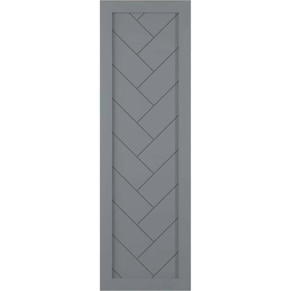 Ekena Millwork 18 in. x 38 in. PVC Single Panel Herringbone Modern Style Fixed Mount Board and Batten Shutters Pair in Ocean Swell