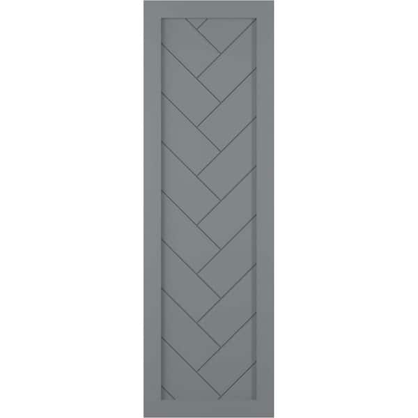 Ekena Millwork 18 in. x 69 in. PVC Single Panel Herringbone Modern Style Fixed Mount Board and Batten Shutters Pair in Ocean Swell