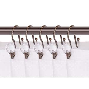 Double Shower Curtain Hooks for Bathroom Rustproof Zinc Shower Curtain Hooks Rings Crystal Design in Oil Rubbed Bronze