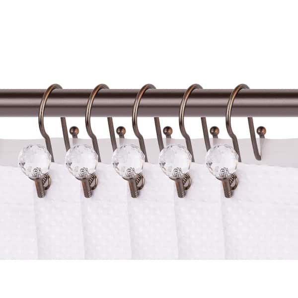 Utopia Alley Double Shower Curtain Hooks for Bathroom Rustproof Zinc Shower Curtain Hooks Rings Crystal Design in Oil Rubbed Bronze