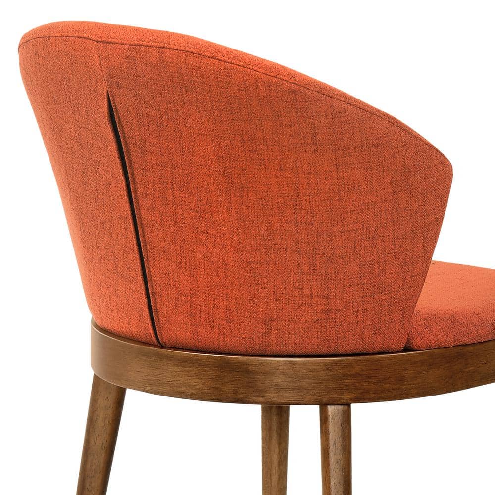 Sleek Orange Fabric Upholstered Side Chair with Walnut Wood Frame