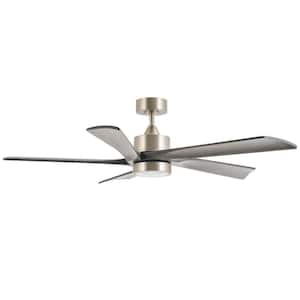 52 in. 5-Blade Indoor Gray Oak Modern Standard Ceiling Fan with LED Light Solid Wood Blades