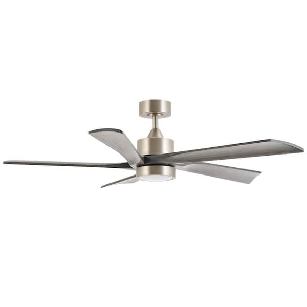 Merra 52 in. 5-Blade Indoor Gray Oak Modern Standard Ceiling Fan with LED Light Solid Wood Blades