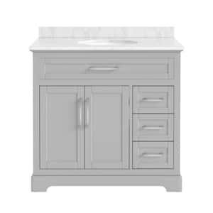 Washington 36 in. W x 21.5 in. D x 35 in. H Single Sink Freestanding Bath Vanity in Gray with White Carrara Marble Top