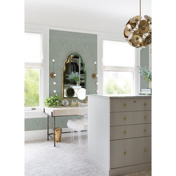 Grey Maris Silver Flock Damask Wallpaper Border Sample