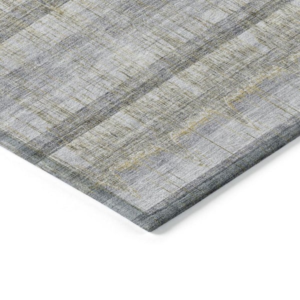 Gray, Silver, Charcoal 8 ft. x 10 ft. Woven Striped Polyester Rectangle Indoor/Outdoor Area Rug