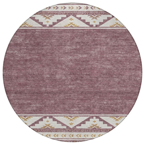 Chantille Machine Washable Indoor/Outdoor Abstract ACN3075 Plum 8 ft. x 8 ft. Round Rug