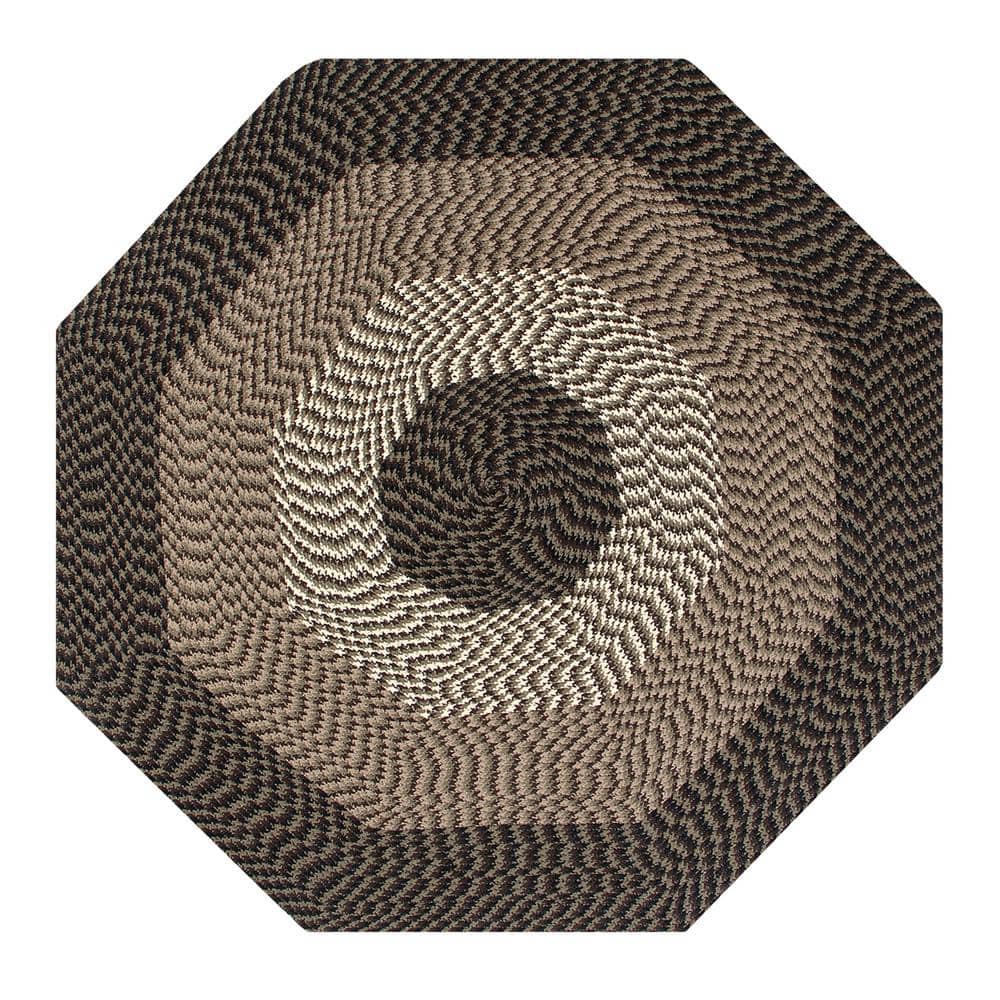 Chocolate Stripe Reversible Braided Polypropylene Octagonal Rug, 96"