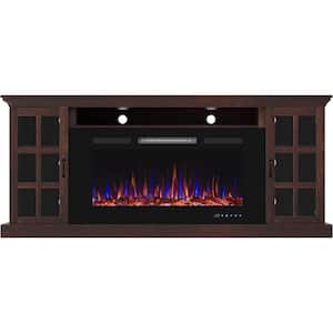 72 in. TV Stand with Fireplace, Media Console Table with Storage Cabinet & Adjustable Shelves for TVs Up to 80", Crimson