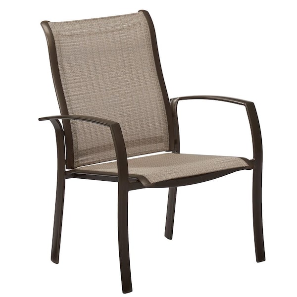 Hampton Bay Mix and Match Reinforced Aluminum Brown Stackable Outdoor Patio Dining Chair in Sunbrella Elevation Stone Sling