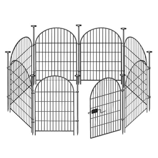 36 in. Rustproof Metal Garden Fence Animal Barrier with Gate 8 Panels Black Arched Design for Yard Dogs Rabbits