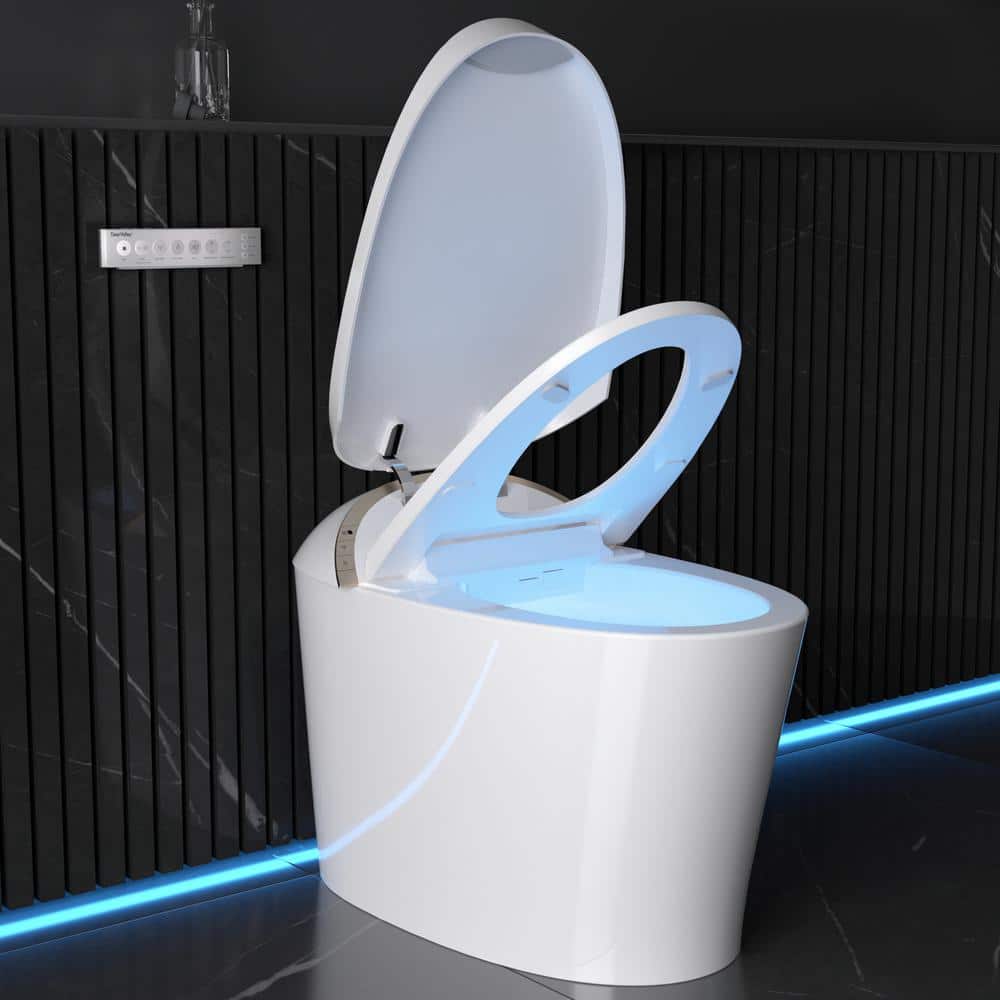 White Elongated Smart Bidet Toilet with Heated Seat and Wireless Remote