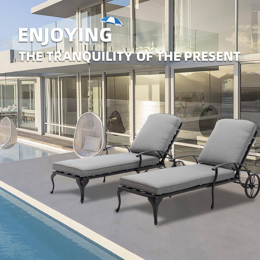 Gray Aluminum Outdoor Chaise Lounge Set with Cushions