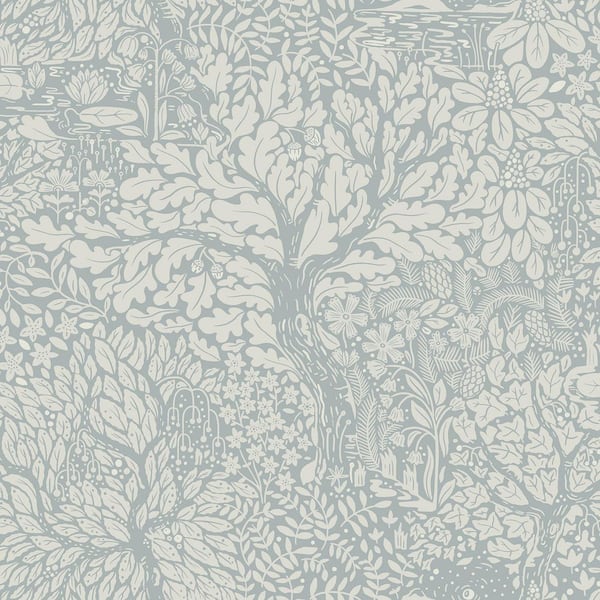 A-Street Prints Olle Light Blue Forest Sanctuary Paper Matte Non-Pasted Wallpaper Roll