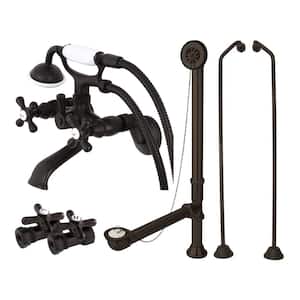 Vintage Wall Mount 3-Handle Claw Foot Tub Faucet with Hand Shower Combo Set in Oil Rubbed Bronze