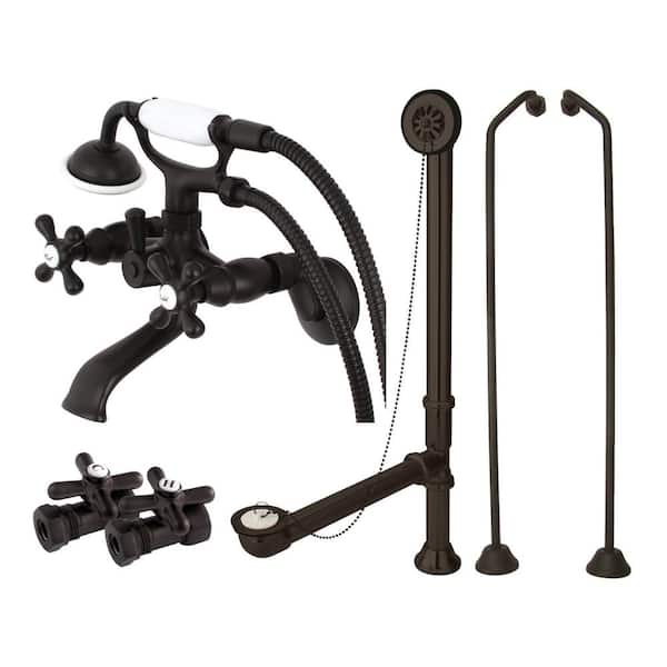 Kingston Brass Vintage Wall Mount 3-Handle Claw Foot Tub Faucet with Hand Shower Combo Set in Oil Rubbed Bronze