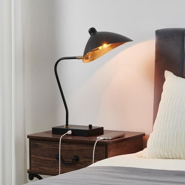 KAWOTI 18.25 in. Black Task Desk Lamp with USB Port, Adjustable