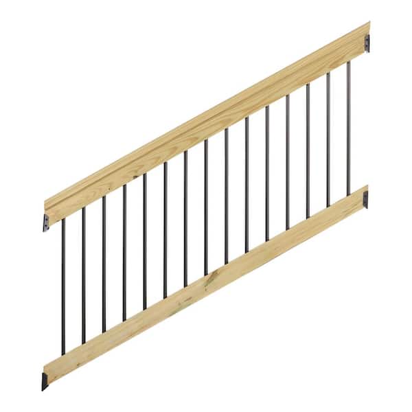6 ft. Black Aluminum Balusters Pressure-Treated Stair Railing Kit