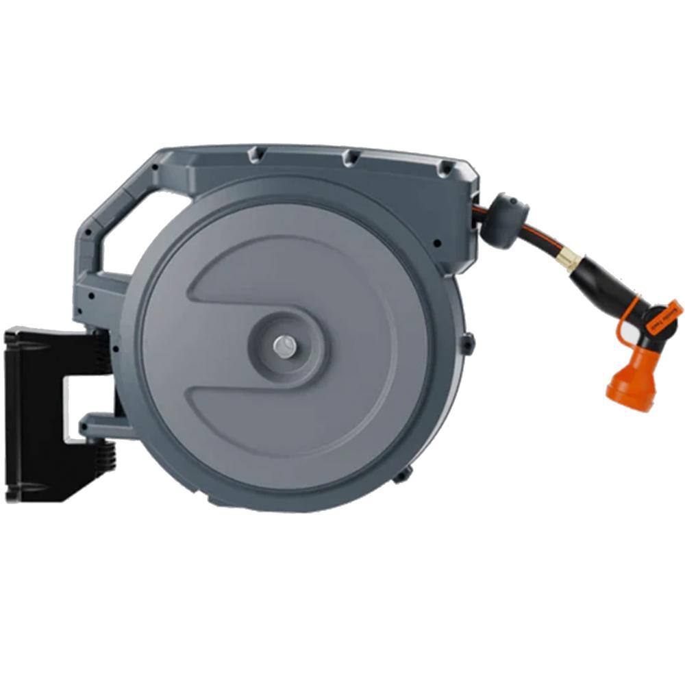 Heavy-Duty Gray Polypropylene Retractable Garden Hose Reel, 100ft