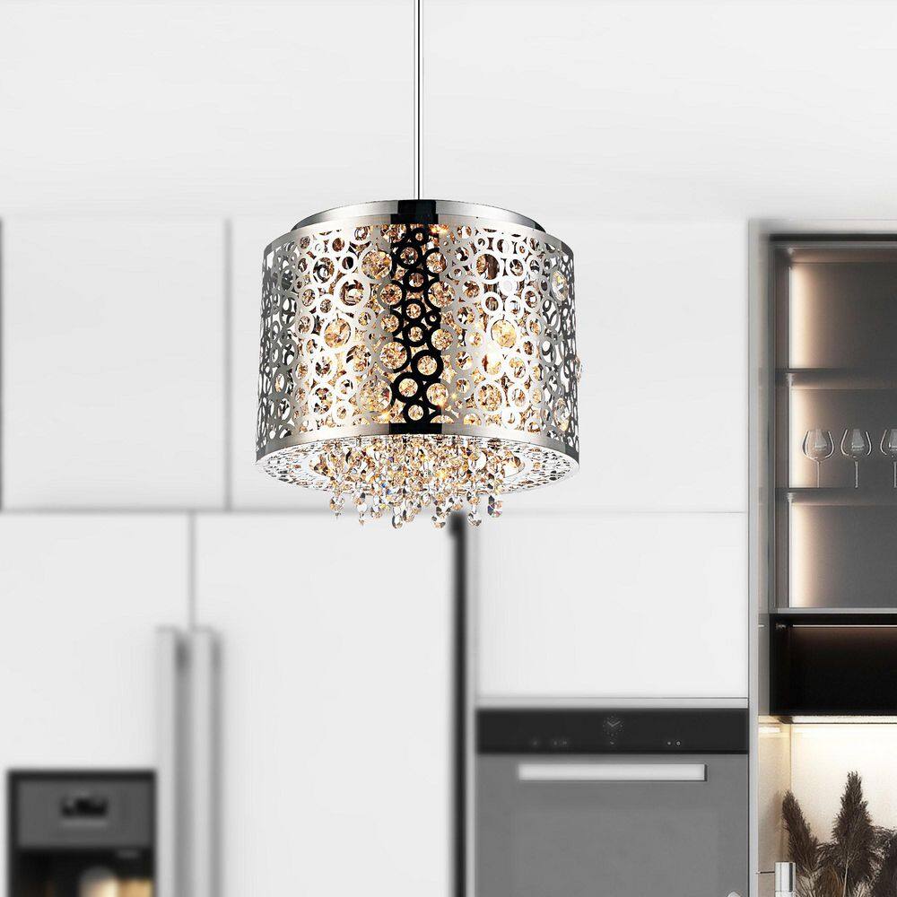 Chrome Mini Drum Shade Pendant Light with Bubble Cut-Outs