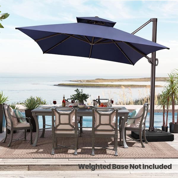 Crestlive Products 13 ft. x 10 ft. Double Top Rectangle Cantilever Patio Umbrella in Navy Blue