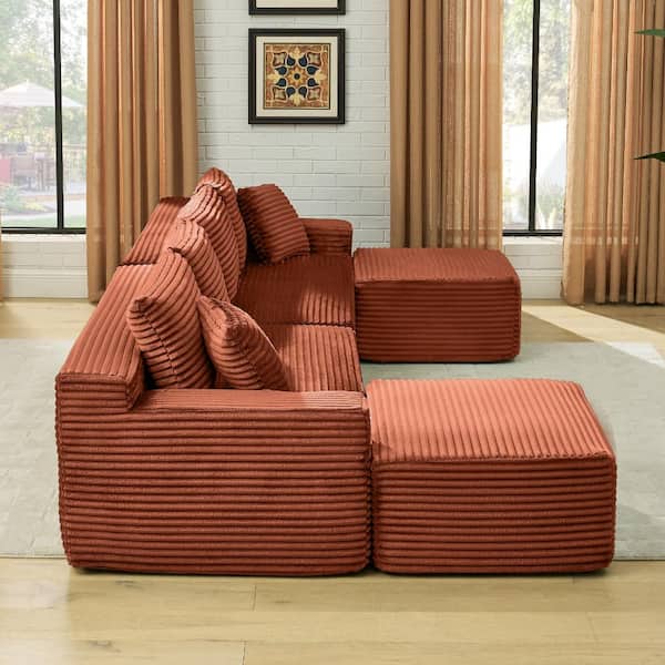 Asucoora 115 in. Corduroy Boneless Modular U-Shaped Sectional Sofa