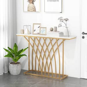 48 in. White Rectangle MDF Console Table Modern Accent Entryway Table Long Behind Couch Table