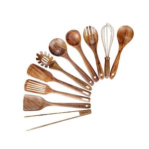 10-Piece Non-Stick Wooden Kitchen Utensils with Spatula and Ladle, Wood