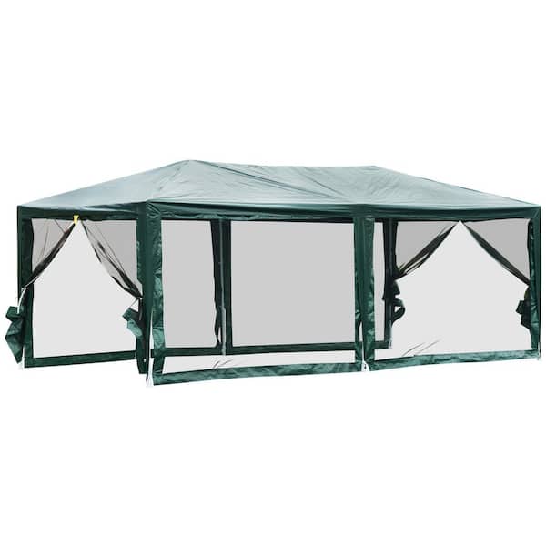Outsunny 10 ft. x 20 ft. Green Gazebo Canopy Tent with 4 Removable Mesh Side Walls for Events and Weddings