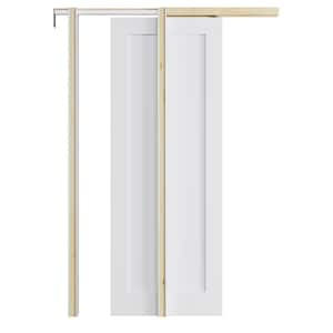 28 in. x 96 in. Paneled White Primed MDF Pocket Sliding Door with Pocket Door Frame and Hardware Kit