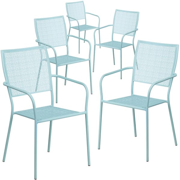 Carnegy Avenue Stackable Metal Outdoor Dining Chair in Sky Blue (Set of 5)