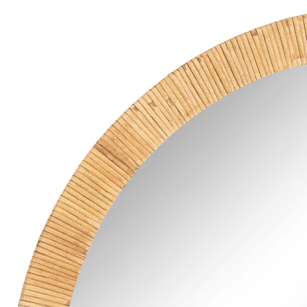 Natural Wood Boho Arch Rattan Wall Mirror, 28 x 32