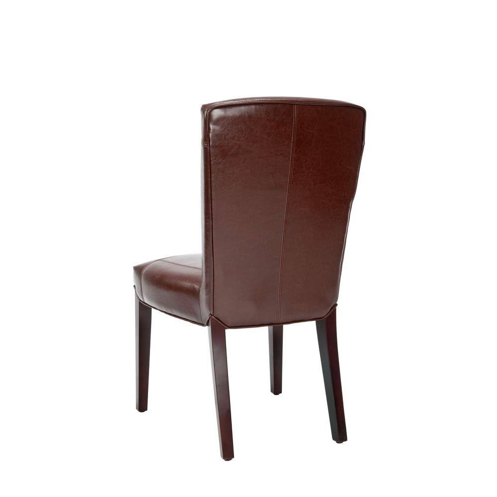Transitional Cherry Mahogany Brown Leather Side Chair