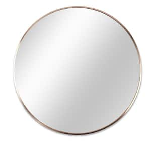 30 in. W x 30 in. H Round Framed Hook Wall Bathroom Vanity Mirror in Gold