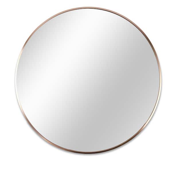 Tidoin 30 in. W x 30 in. H Round Framed Hook Wall Bathroom Vanity Mirror in Gold