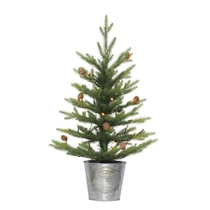 Pre-Lit 2 ft. Table Top Artificial Christmas Tree with 35-Lights in Metal Pot, Green