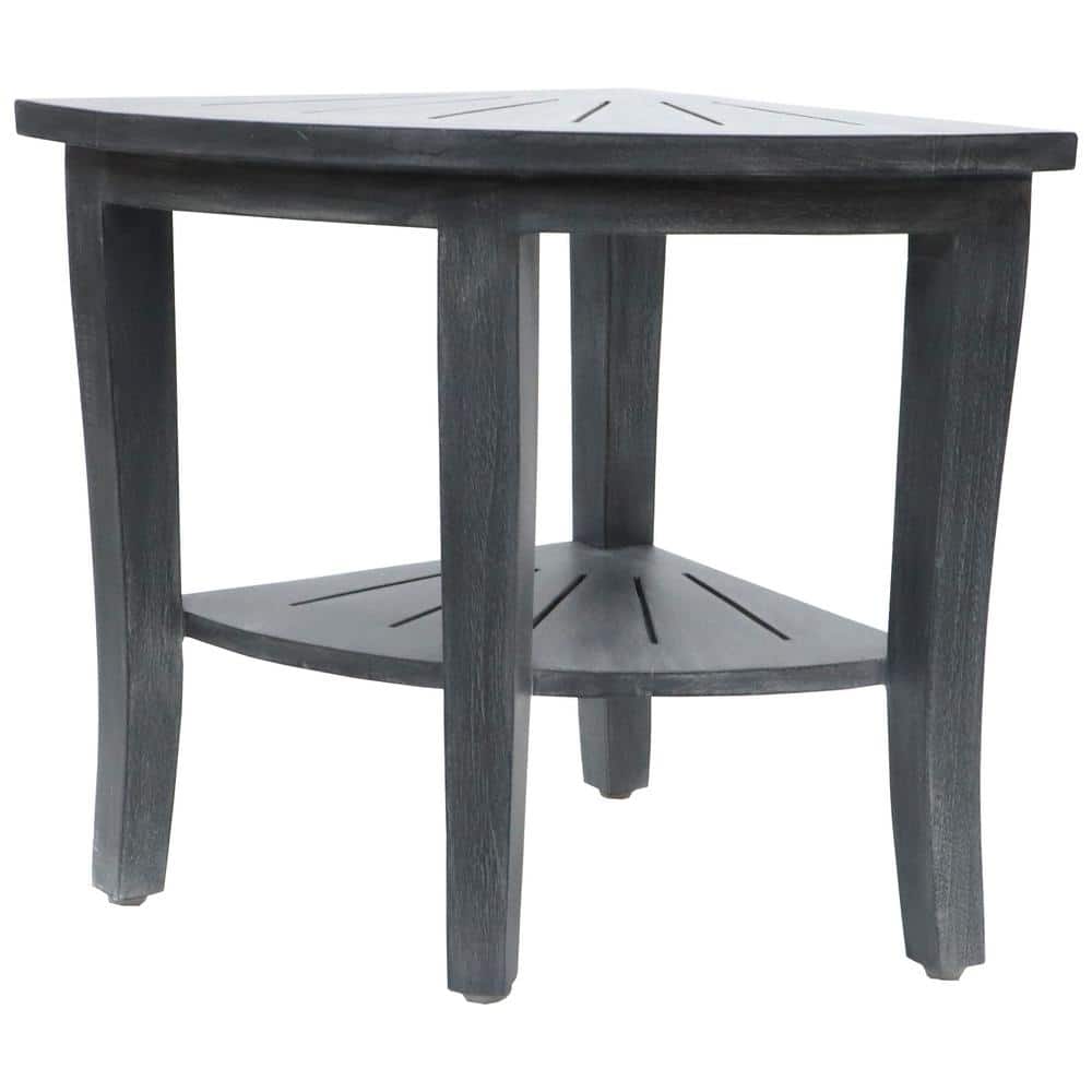 Sustainably-Sourced Teak Wood Corner Spa Bench in Weathered Gray
