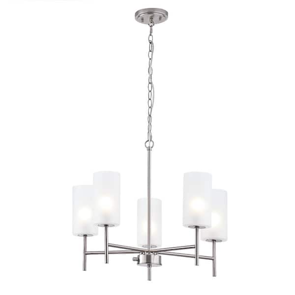 5 Light Modern Brushed Nickel Finish Chandelier With Glass Shades