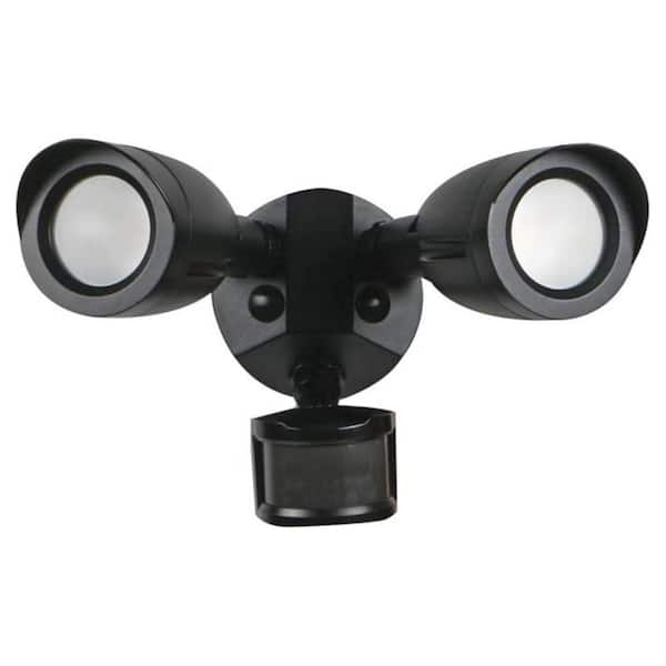20-Watt 1900 Lumen Integrated LED Dual Bullet Head Security Outdoor Motion Sensor Flood Lights in Black Finish-3000K
